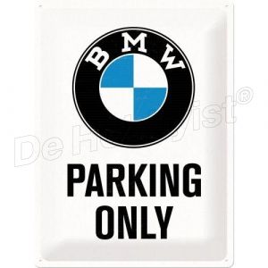 bmw parking only; metal shield met gewelfde randen; 30x40cm; nostalgic art <font color=