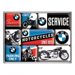 bmw koelkastmagneten; set van 9 stuks; nostalgic art <font color=