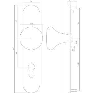 Intersteel Essentials 2697 Knopf Pilz auf Schild mit Nocken und Profilzylinder-Lochung 72 mm Edelstahl gebürstet - D26003303 - afbeelding 2