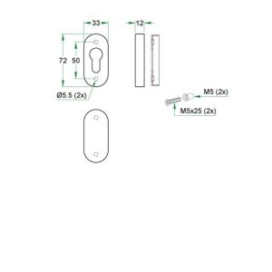 Artitec sleutel cilinder smalrozet stuk ovaal RVS mat - A23001170 - afbeelding 2