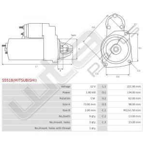 Starter Mitsubishi origineel 12V 9T CW