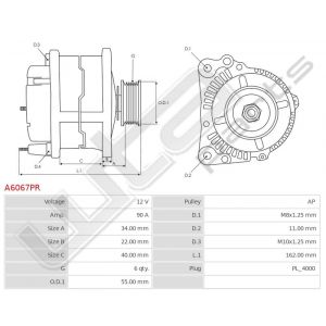 Dynamo gereviseerd Denso 12V 90A