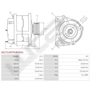 Dynamo origineel Mitsubishi 12V 80A