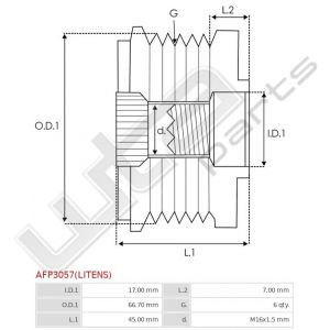 Pulley LITENS 17/66.70x45.00 6 gr. M16
