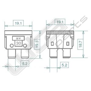 Zekering 5A steek 19mm tan 50 stuks